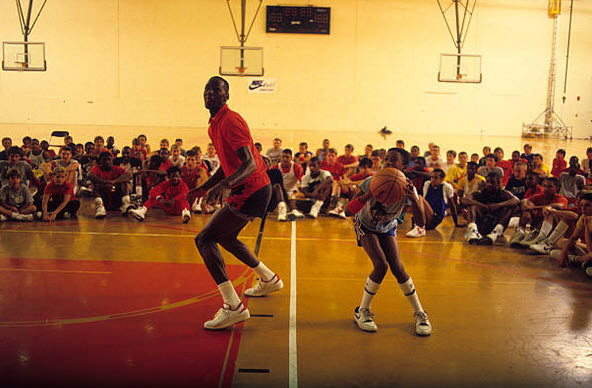 Michael Jordan Flight School on 7/15/1987 from Walter Iooss Jr/Getty